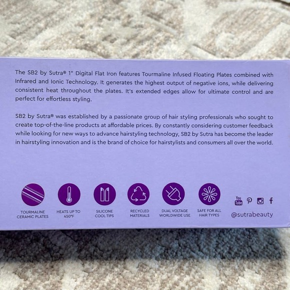 SB2 by SUTRA 1" Tourmaline-Infused Ceramic Flat Iron Hair Straightening NIB - Picture 7 of 12